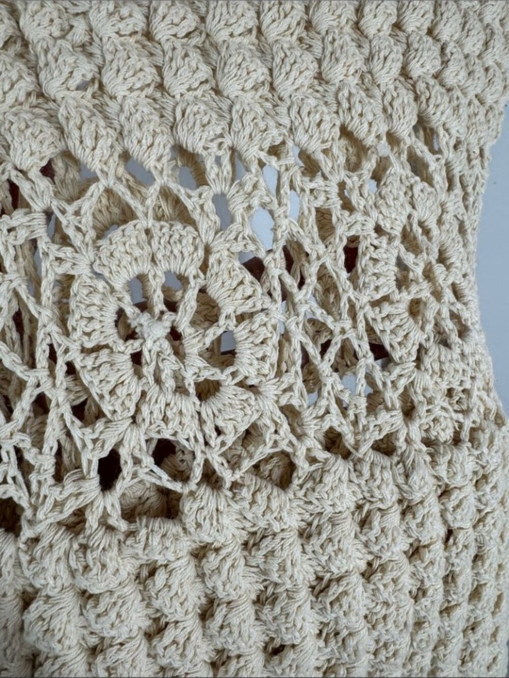 Hand Crocheted Cream Cover Up Dress Boho Festival Beach Resort Summer Vacation - Picture 11 of 13
